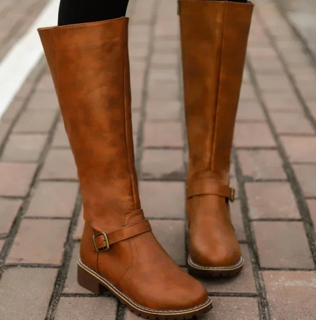 Women's Block-Heel Leather Boots