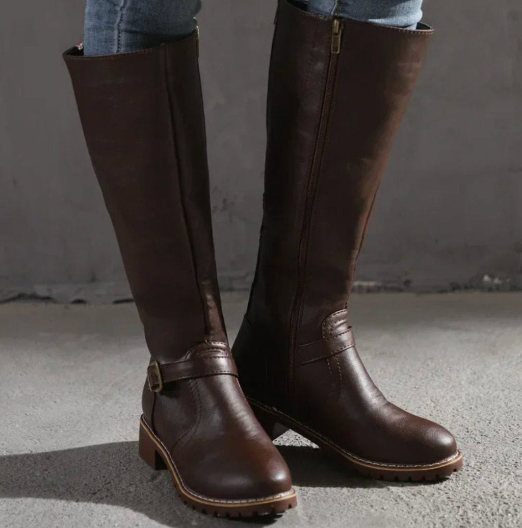 Women's Block-Heel Leather Boots