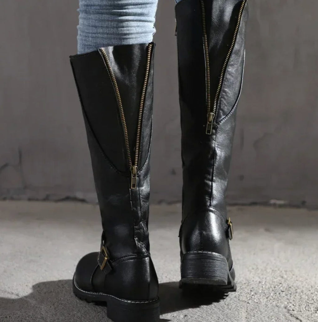 Women's Block-Heel Leather Boots