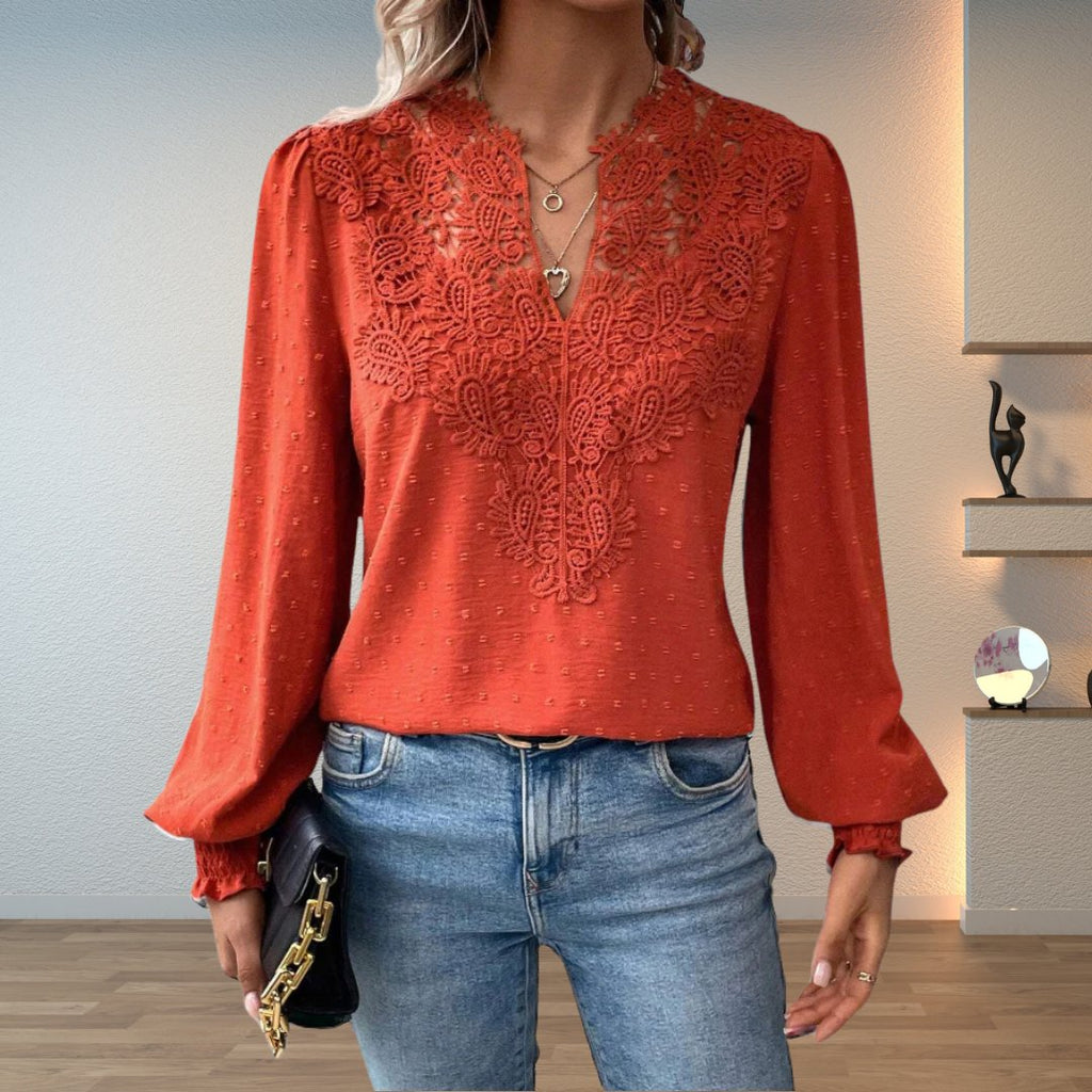 Women's Lace V-Neck Smocked Blouse