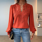 Women's Lace V-Neck Smocked Blouse