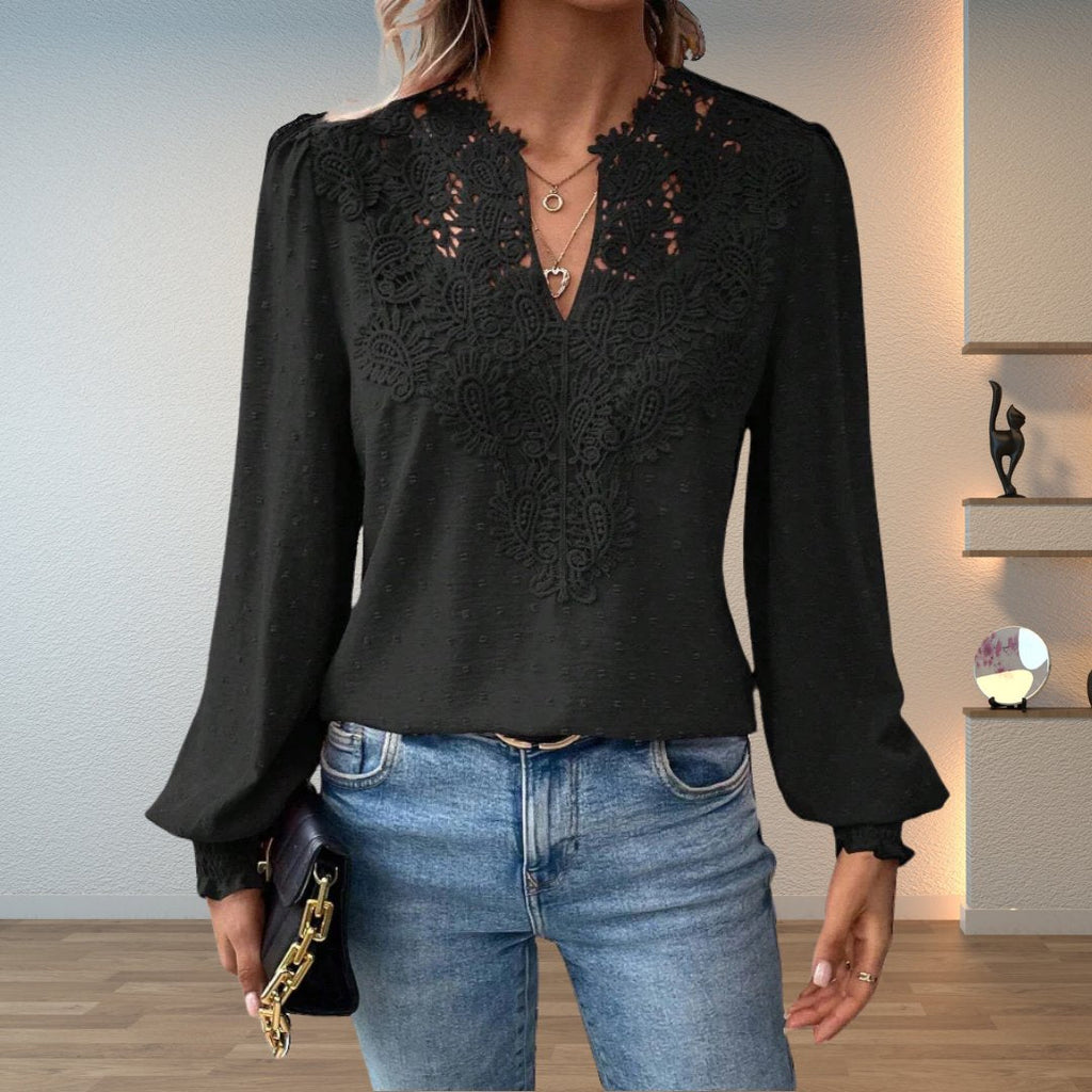 Women's Lace V-Neck Smocked Blouse