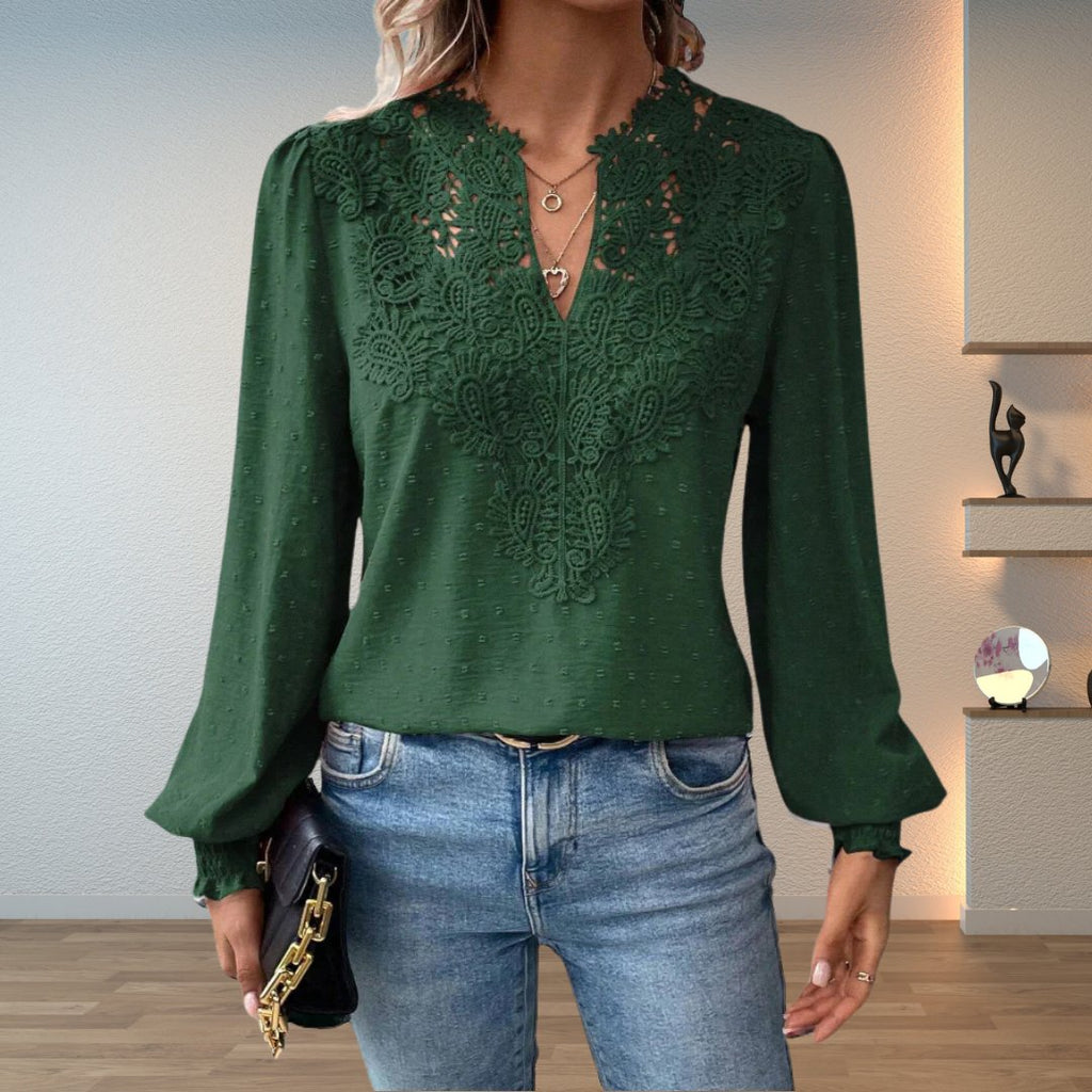Women's Lace V-Neck Smocked Blouse