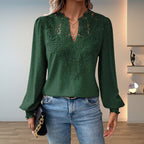 Women's Lace V-Neck Smocked Blouse