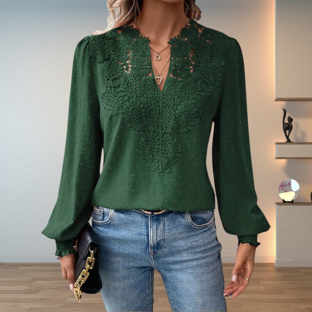 Women's Lace V-Neck Smocked Blouse