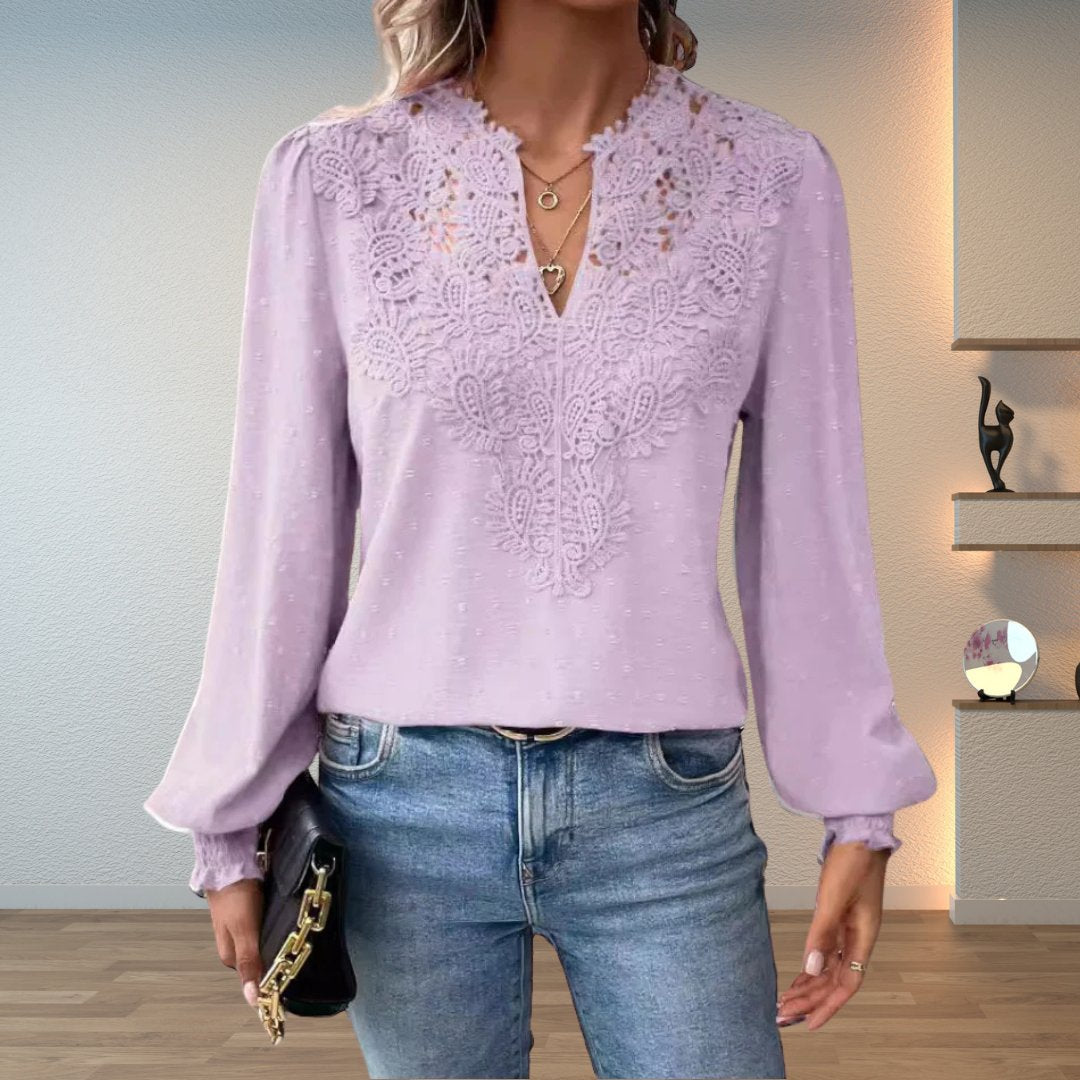 Women's Lace V-Neck Smocked Blouse