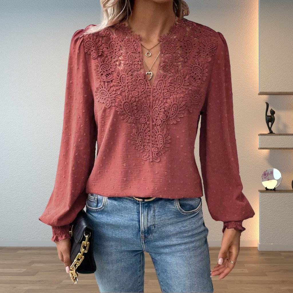 Women's Lace V-Neck Smocked Blouse