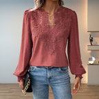 Women's Lace V-Neck Smocked Blouse