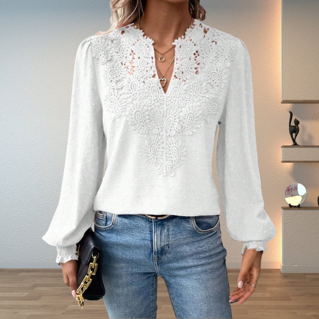 Women's Lace V-Neck Smocked Blouse
