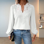 Women's Lace V-Neck Smocked Blouse