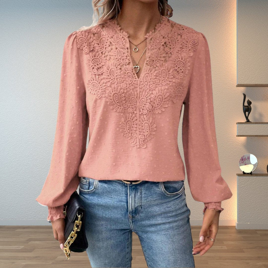 Women's Lace V-Neck Smocked Blouse
