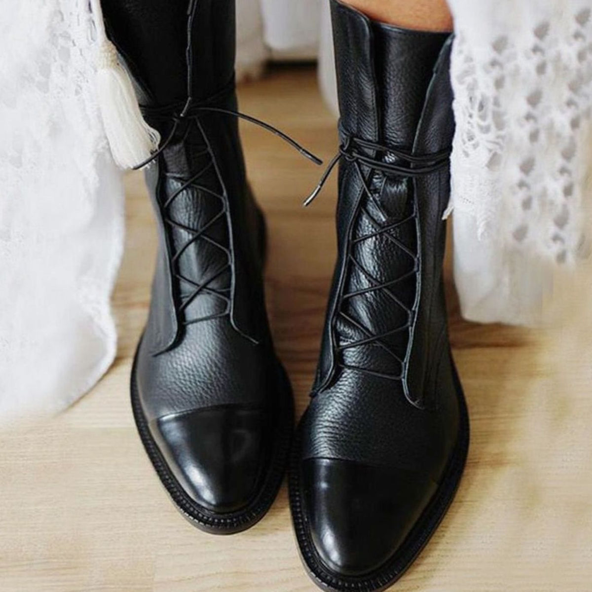 Women's Leather Cap-Toe Ankle Boots