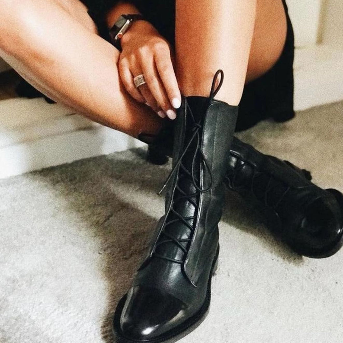 Women's Leather Cap-Toe Ankle Boots