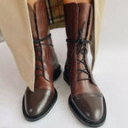 Women's Leather Cap-Toe Ankle Boots