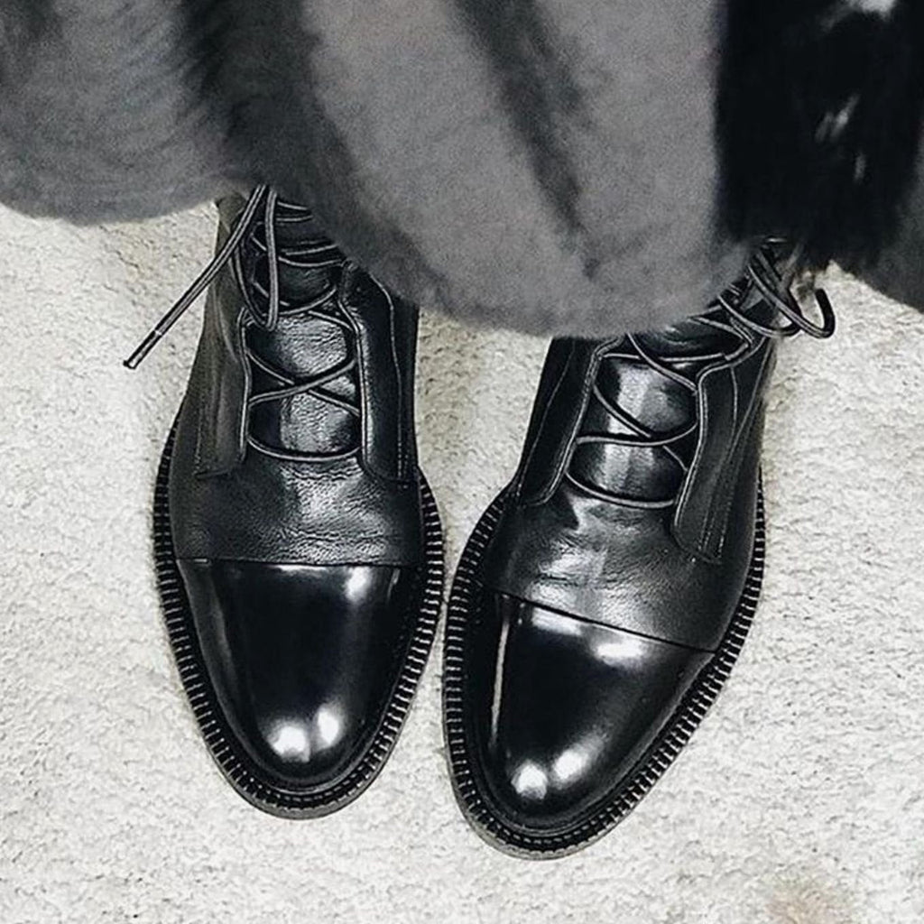 Women's Leather Cap-Toe Ankle Boots