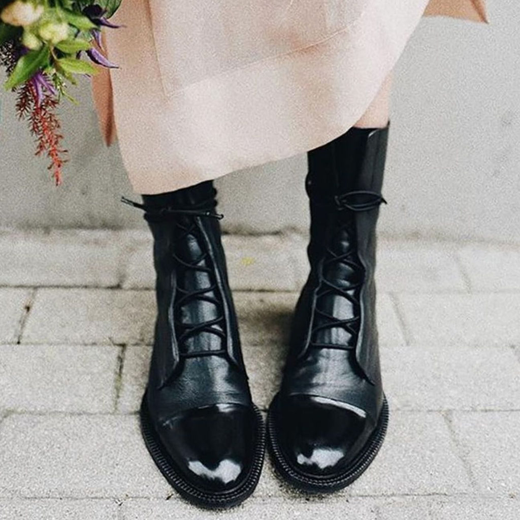 Women's Leather Cap-Toe Ankle Boots