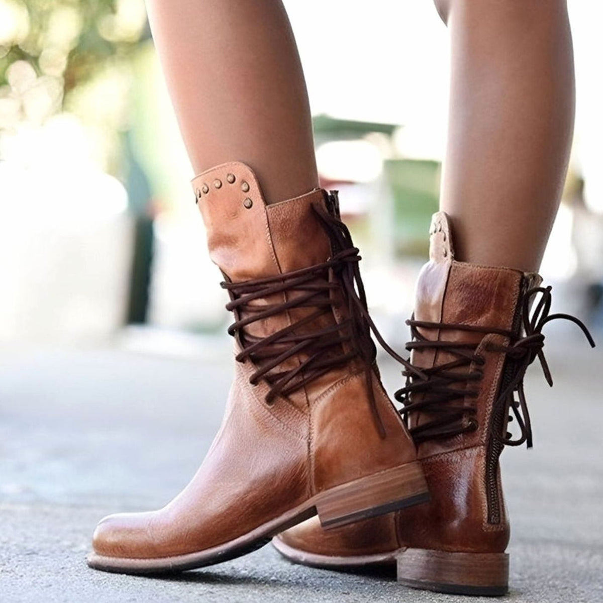 Women's Lace-Up Leather Ankle Boots