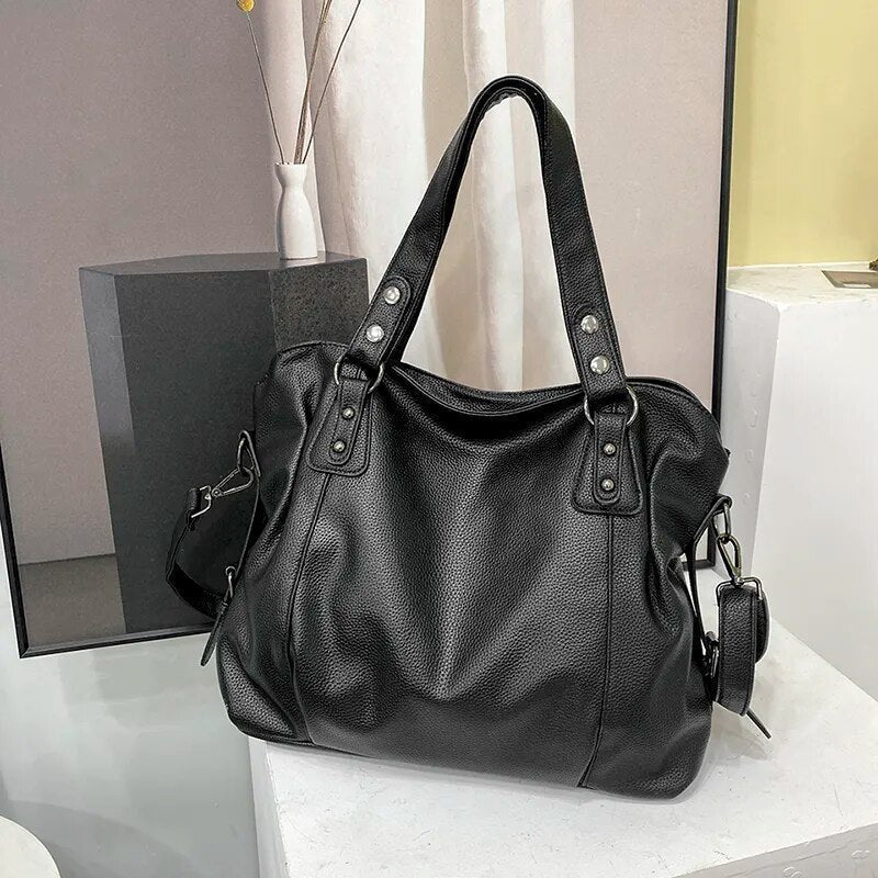 Women's Studded Leather Shoulder Tote