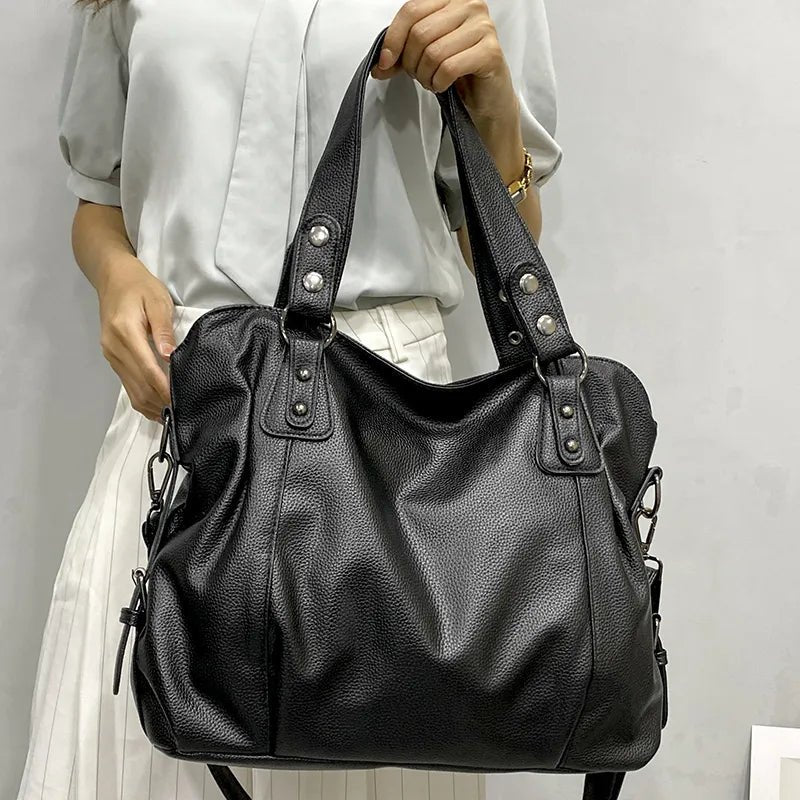 Women's Studded Leather Shoulder Tote