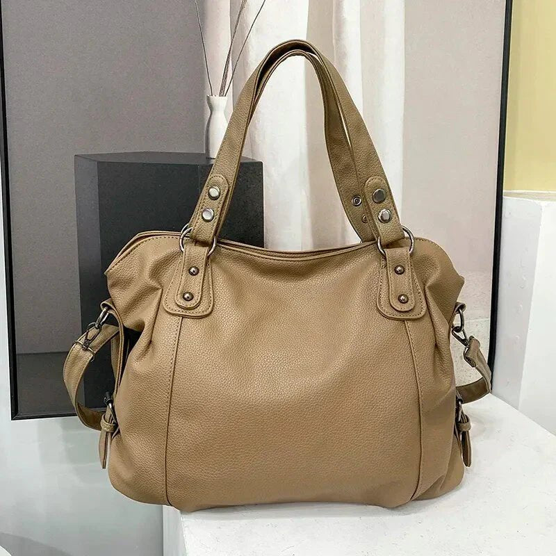 Women's Studded Leather Shoulder Tote