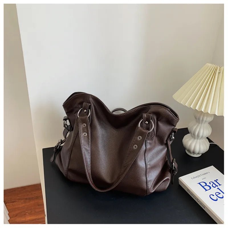 Women's Studded Leather Shoulder Tote