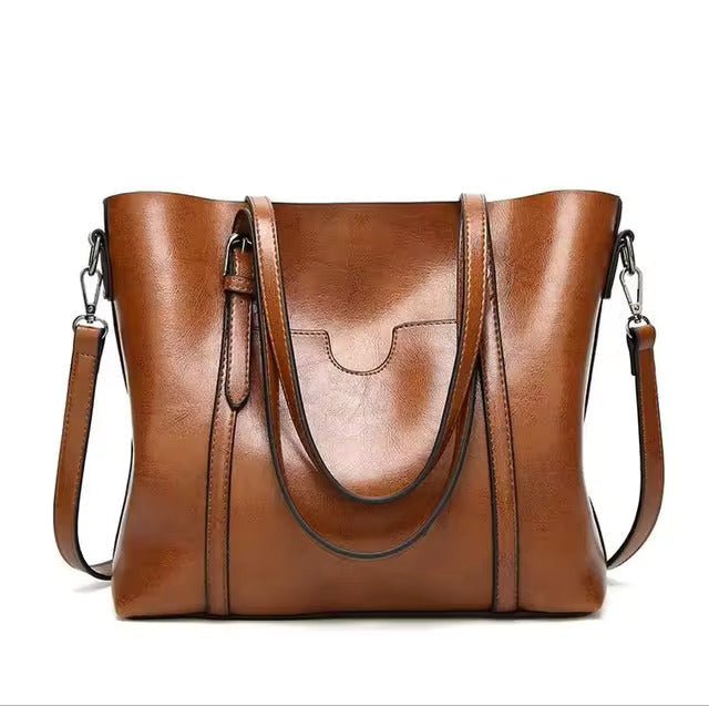 Women's Leather-Look Oil-Wax Tote Bag