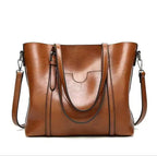 Women's Leather-Look Oil-Wax Tote Bag