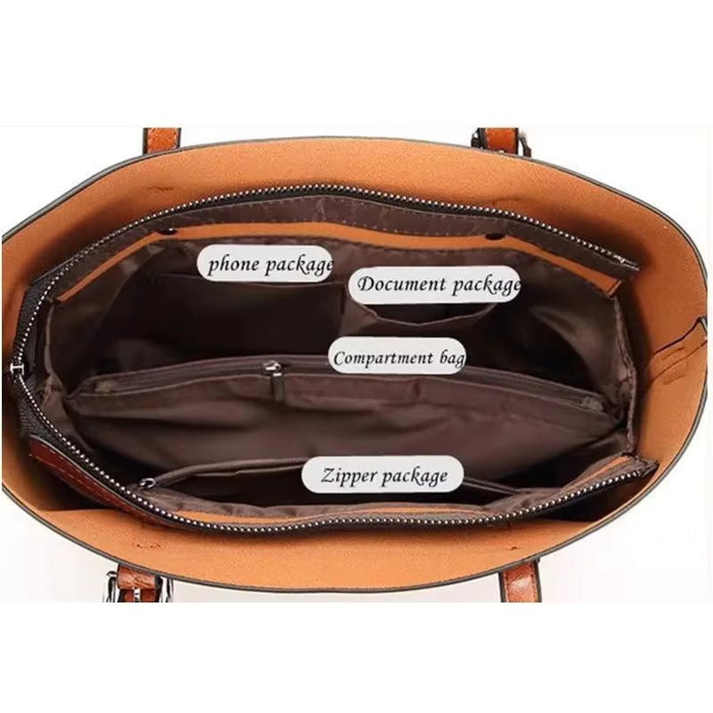Women's Leather-Look Oil-Wax Tote Bag