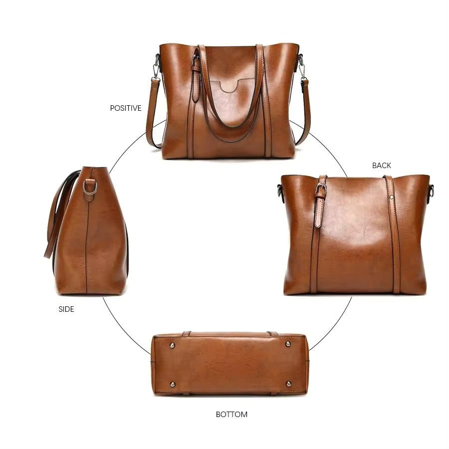 Women's Leather-Look Oil-Wax Tote Bag