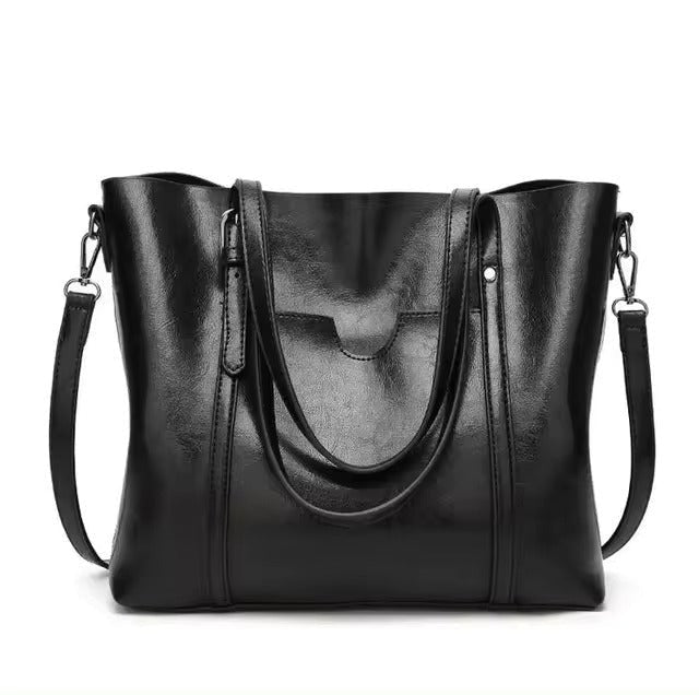 Women's Leather-Look Oil-Wax Tote Bag