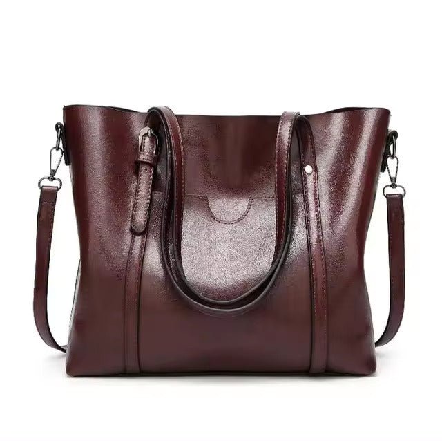Women's Leather-Look Oil-Wax Tote Bag