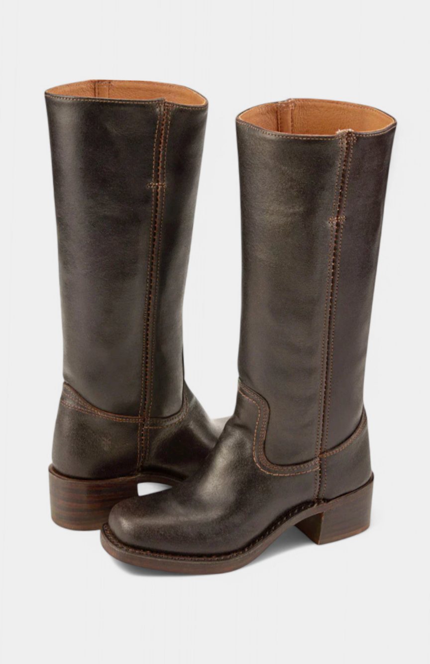 Women's Stacked-Heel Leather Boots