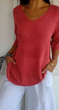 Women's V-Neck Knit Longline Tunic