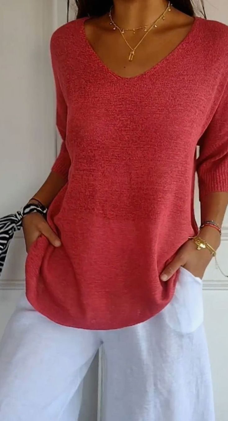 Women's V-Neck Knit Longline Tunic