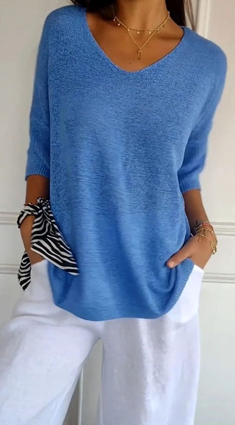 Women's V-Neck Knit Longline Tunic