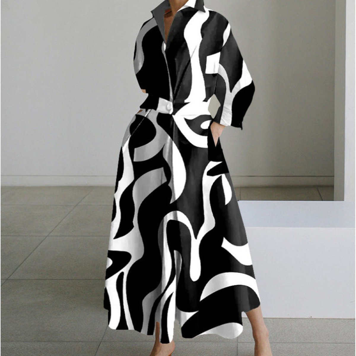 Women's Collared Wrap Maxi Dress