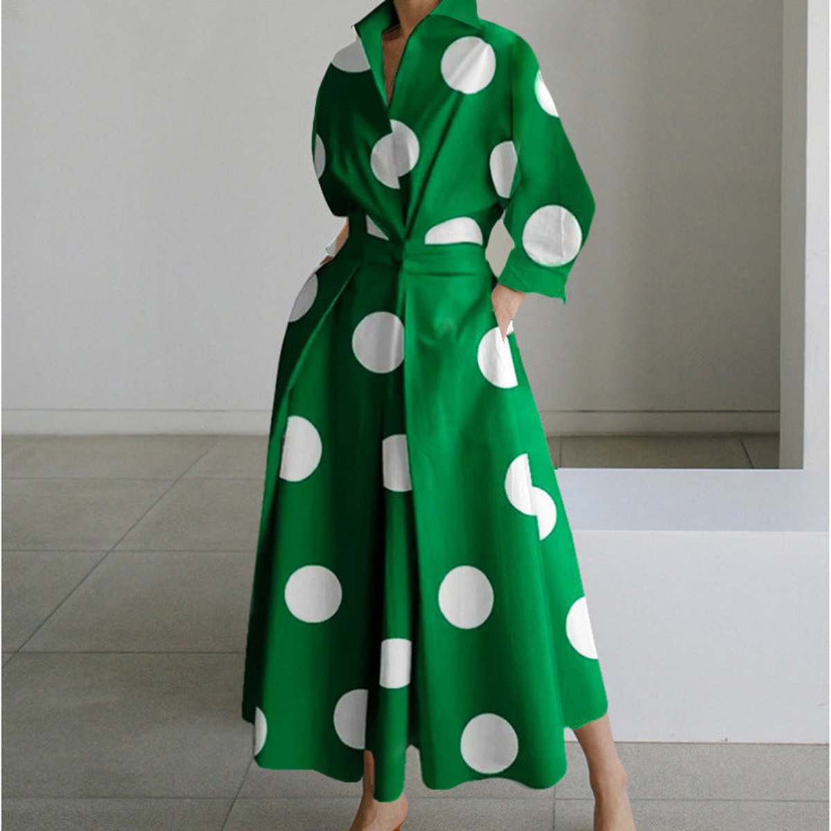 Women's Collared Wrap Maxi Dress