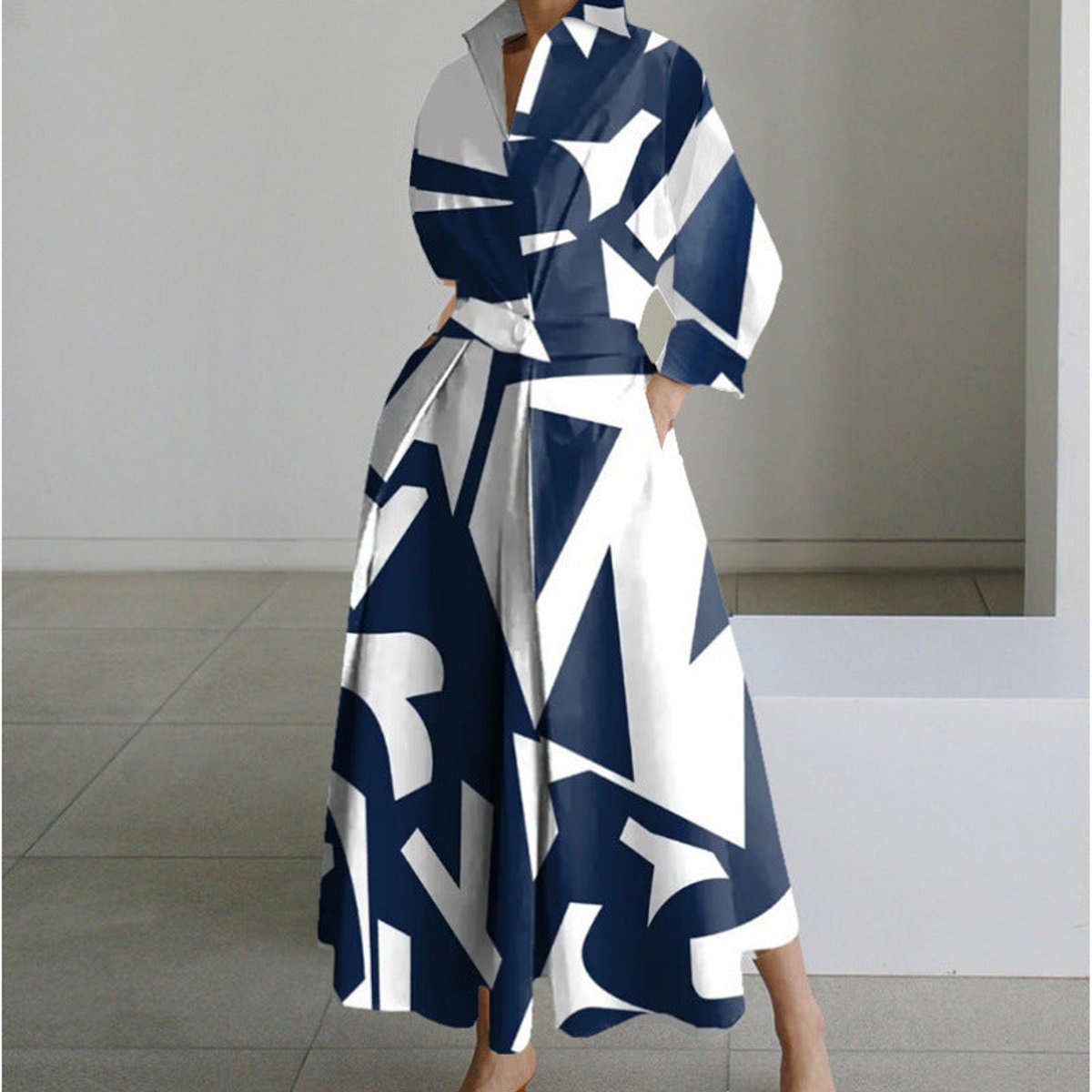 Women's Collared Wrap Maxi Dress
