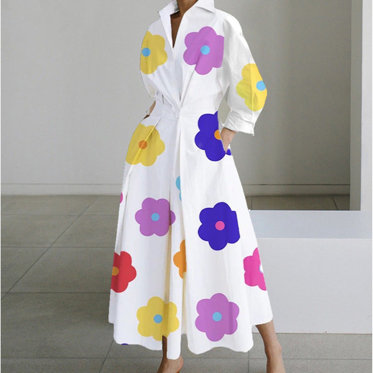 Women's Collared Wrap Maxi Dress