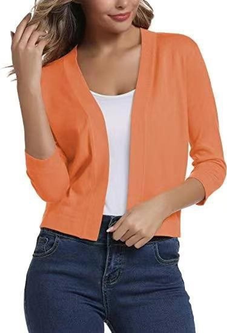 Women's Cropped Three-Quarter Sleeve Cardigan
