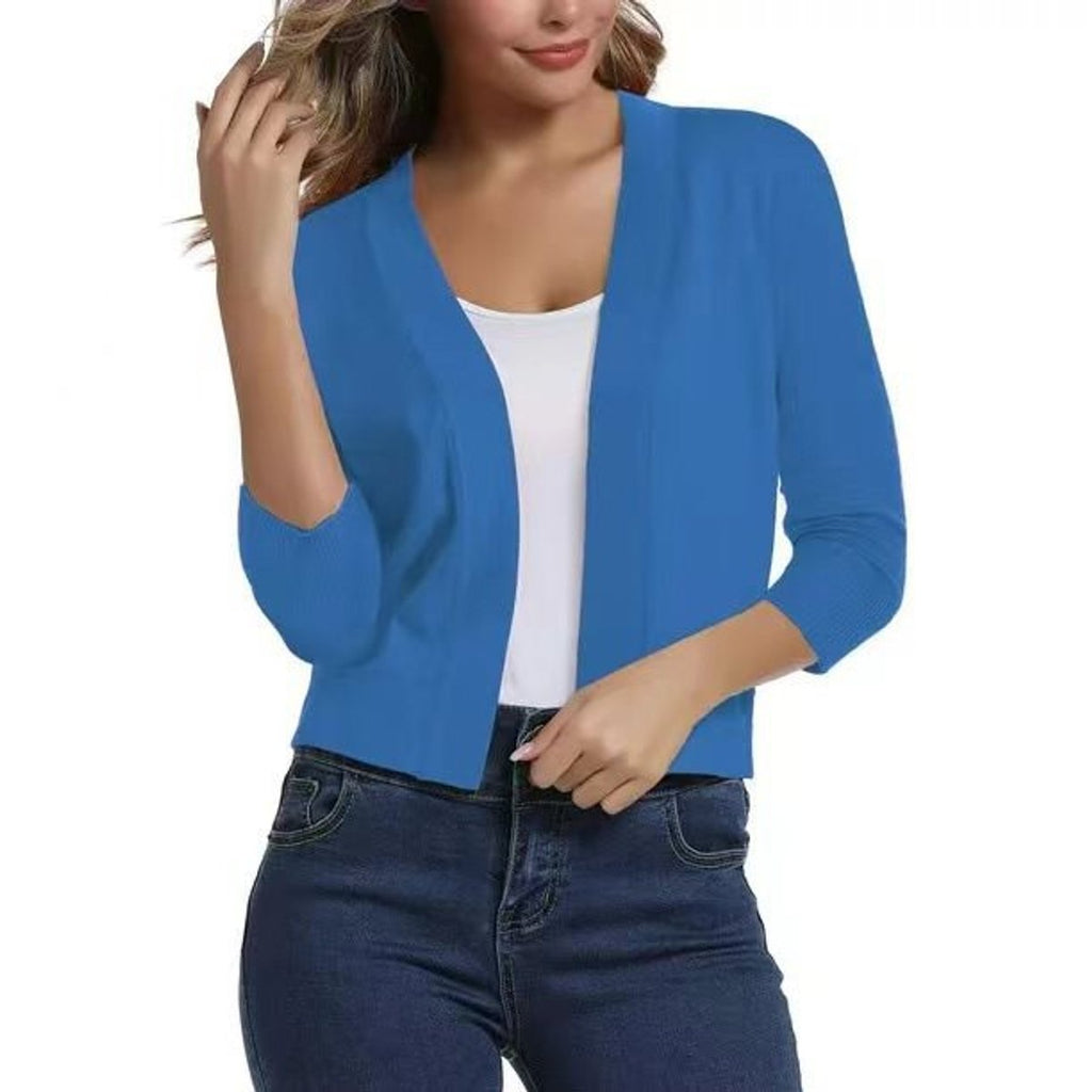 Women's Cropped Three-Quarter Sleeve Cardigan