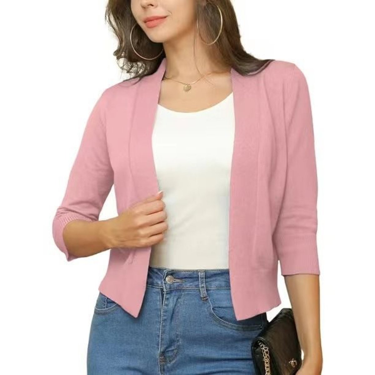 Women's Cropped Three-Quarter Sleeve Cardigan