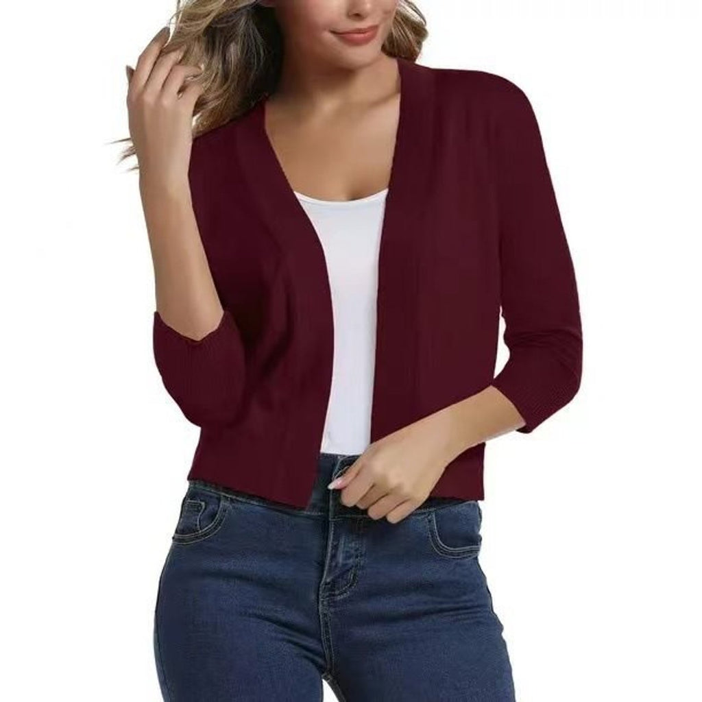 Women's Cropped Three-Quarter Sleeve Cardigan