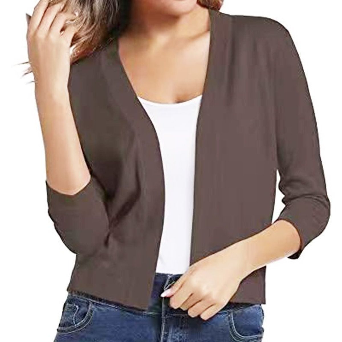 Women's Cropped Three-Quarter Sleeve Cardigan