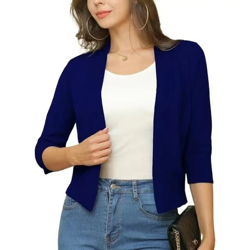 Women's Cropped Three-Quarter Sleeve Cardigan