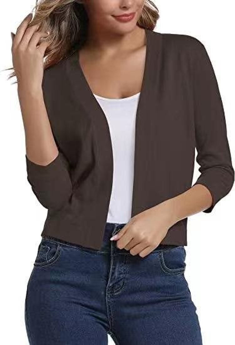Women's Cropped Three-Quarter Sleeve Cardigan