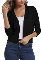 Women's Cropped Three-Quarter Sleeve Cardigan
