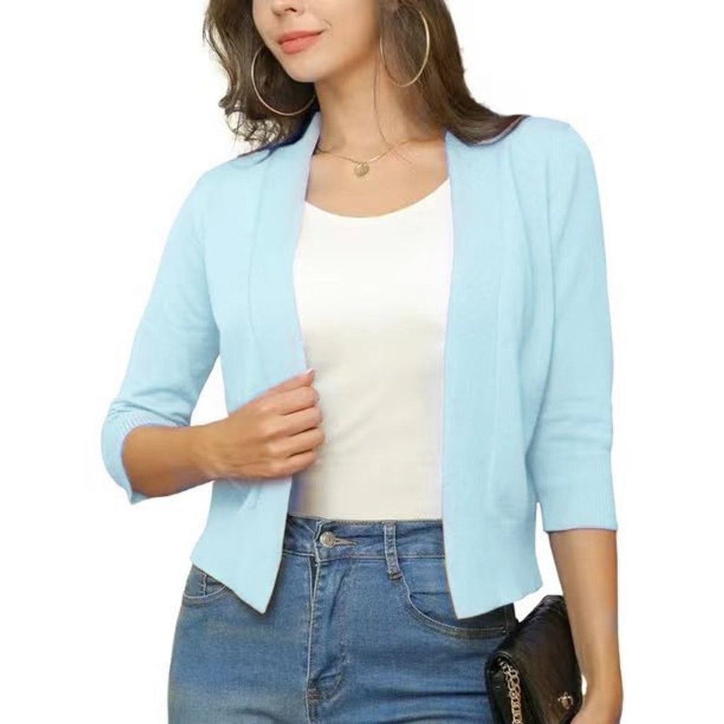 Women's Cropped Three-Quarter Sleeve Cardigan