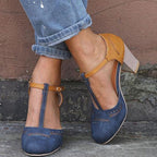 Women's Block Heel T-Strap Orthopedic Shoes