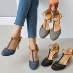Women's Block Heel T-Strap Orthopedic Shoes